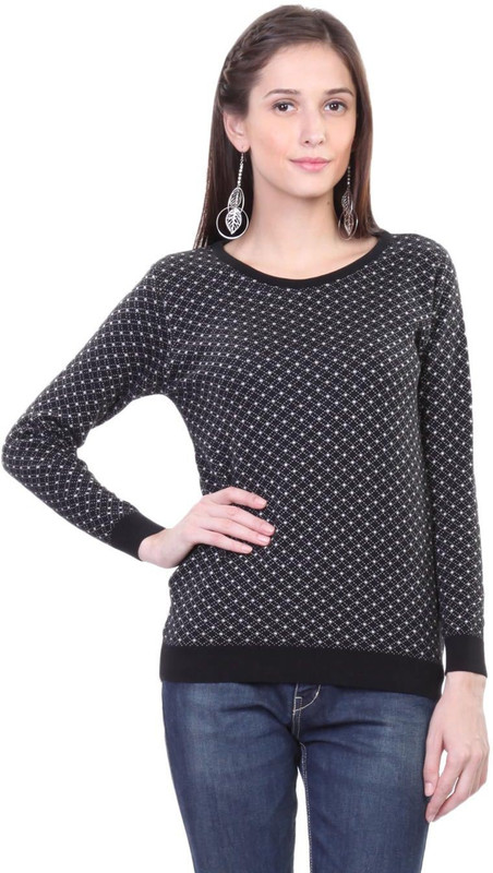 Kalt Self Design Round Neck Round Neck Casual Women Black Sweater