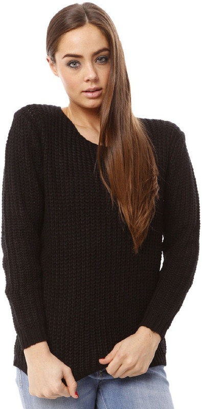 Lioness Woven Round Neck Party Women Black Sweater