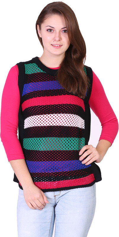 Miss Grace Striped Round Neck Casual Women Multicolor Sweater