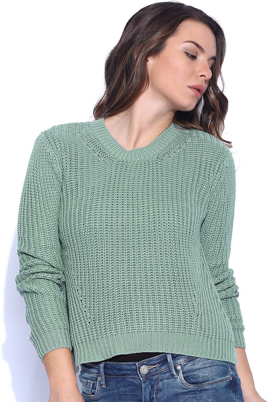 Lee Solid Round Neck Casual Women Grey Sweater