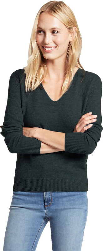 Kotty Solid V-neck Casual Women Green Sweater