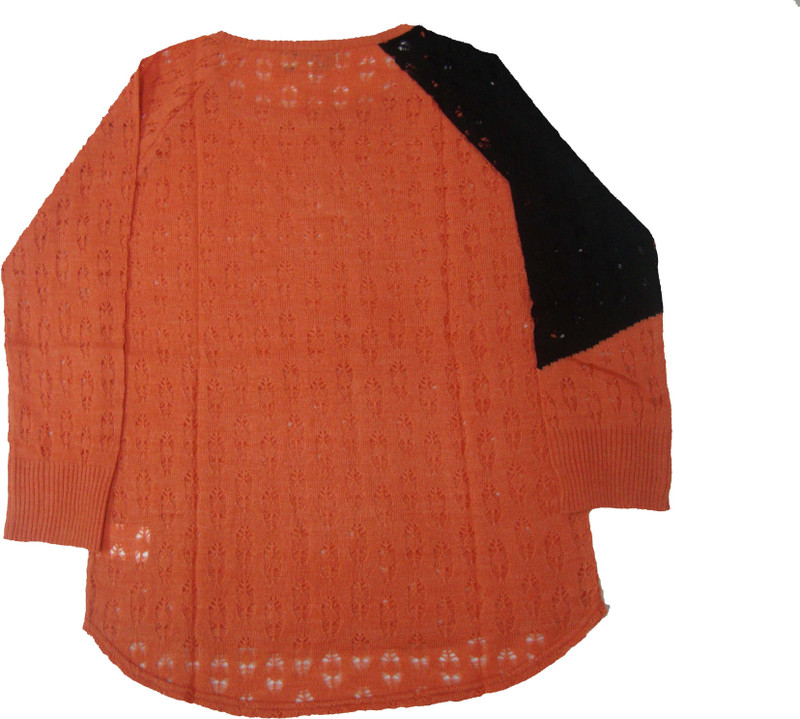 Acetone Solid Round Neck Casual Women Orange, Black Sweater