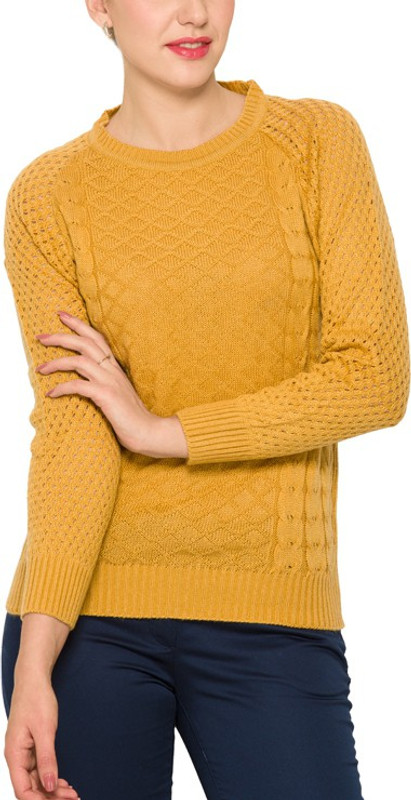 Park Avenue Solid Round Neck Formal Women Yellow Sweater
