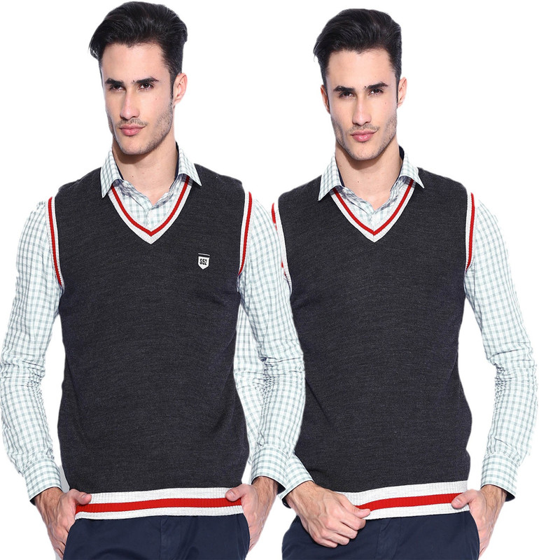 Sports 52 Wear Solid V-neck Casual Men Grey Sweater