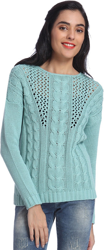 Only Solid Round Neck Casual Women Green Sweater