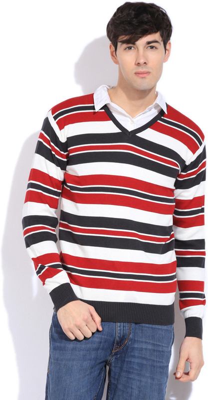 Sports 52 Wear Striped Casual Men Red, White, Grey Sweater
