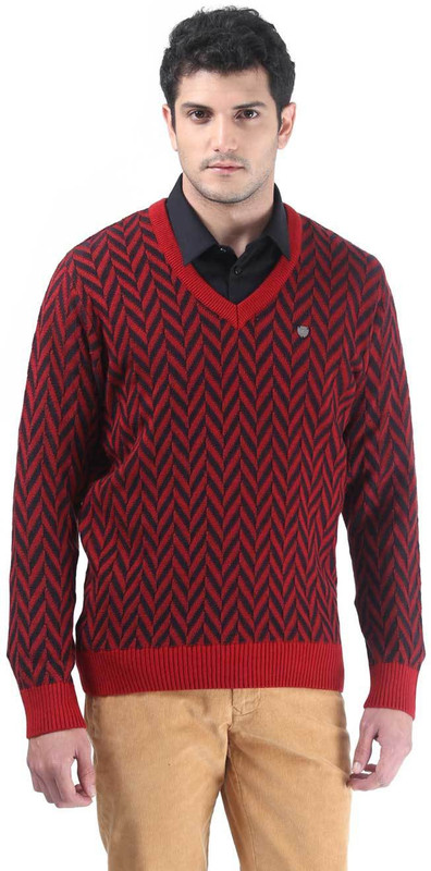Consul Printed V-neck Casual Men Black, Red Sweater