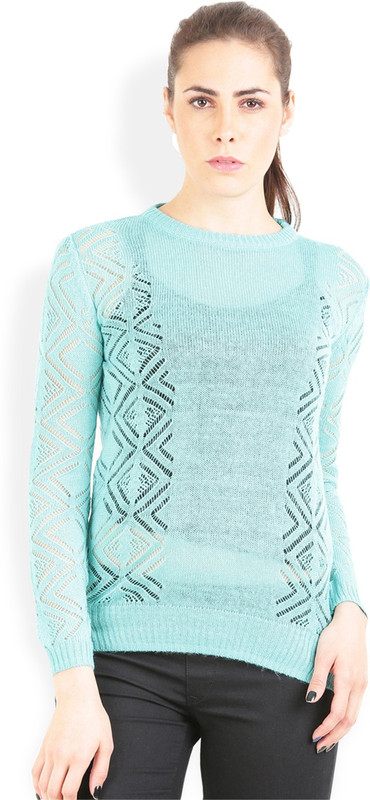 Lee Solid Round Neck Casual Women Green Sweater