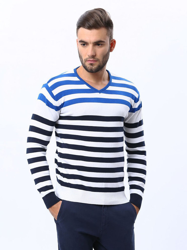 Sports 52 Wear Solid V-neck Casual Men Blue Sweater