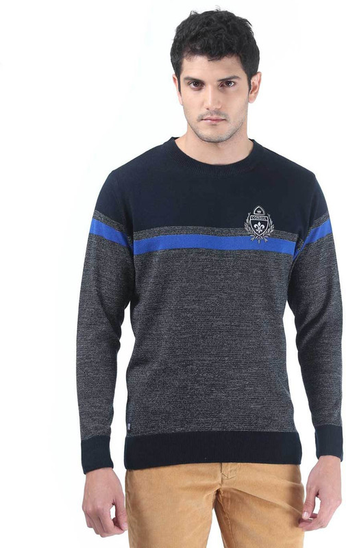 Consul Solid Round Neck Casual Men Blue, Black, Grey Sweater