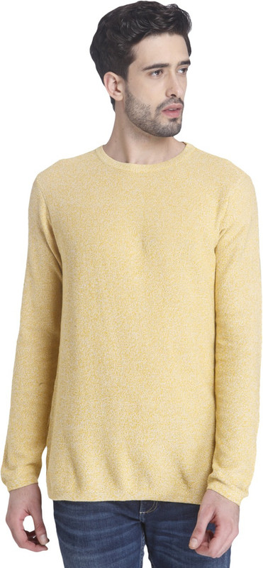 Jack & Jones Solid Round Neck Casual Men Yellow Sweater