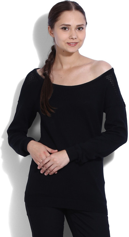 Vanheusen Self Design Round Neck Casual Women Black Sweater