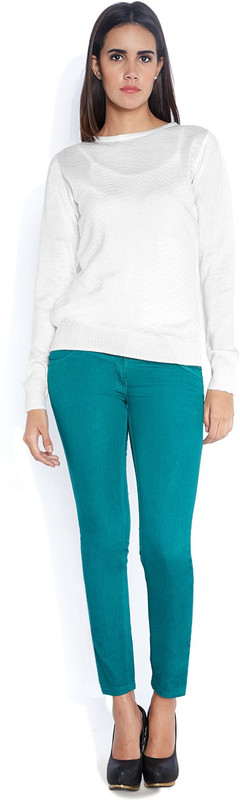 Park Avenue Solid Round Neck Women White Sweater