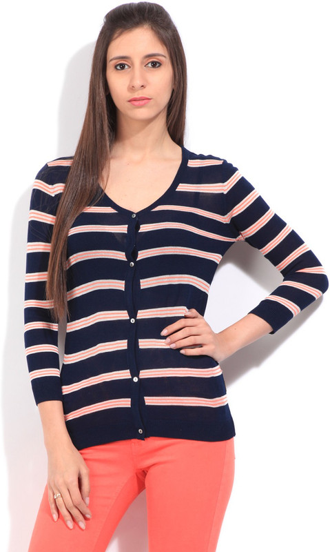 Lee Striped Casual Women Dark Blue Sweater