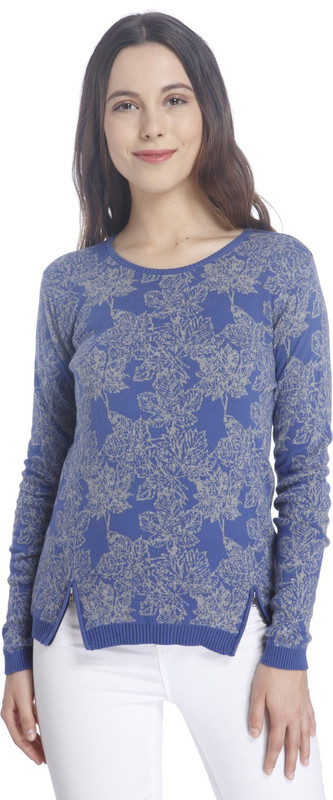 Vero Moda Printed Round Neck Casual Women Blue Sweater
