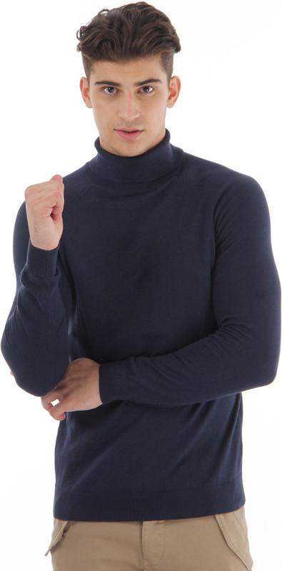 Selected Solid Turtle Neck Casual Men Blue Sweater