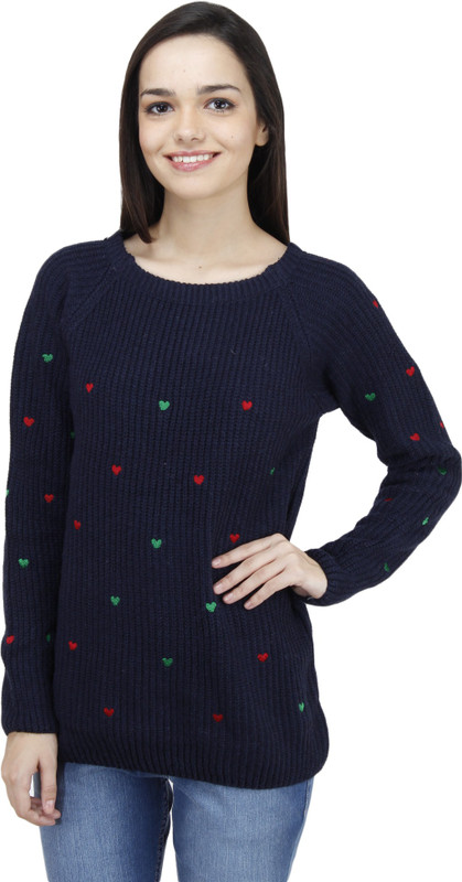 Camey Self Design Round Neck Women Black Sweater