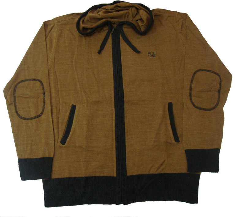 Acetone Solid Round Neck Men Brown, Black Sweater
