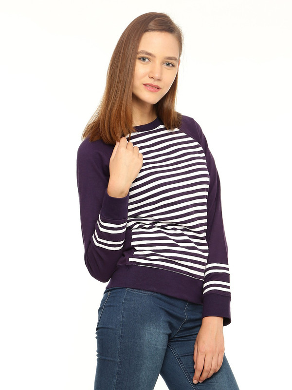 Vvoguish Full Sleeve Striped Women Sweatshirt