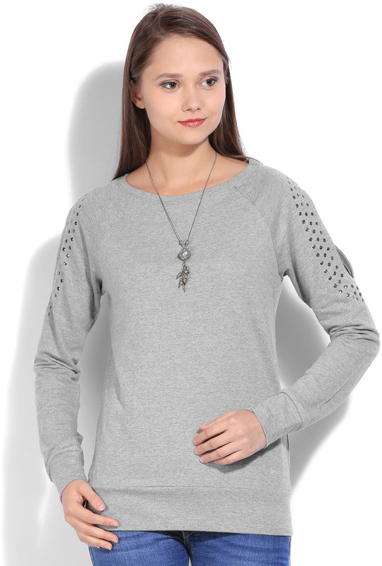 Flying Machine Full Sleeve Solid Women Sweatshirt