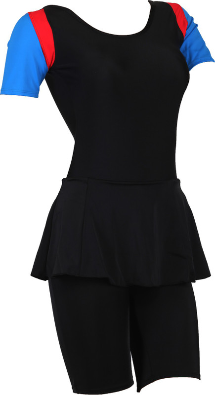 Freestyle Women Padded Poly Spandex Swimwear Frock style with Half Sleeves & Half Legs Striped Women Swimsuit