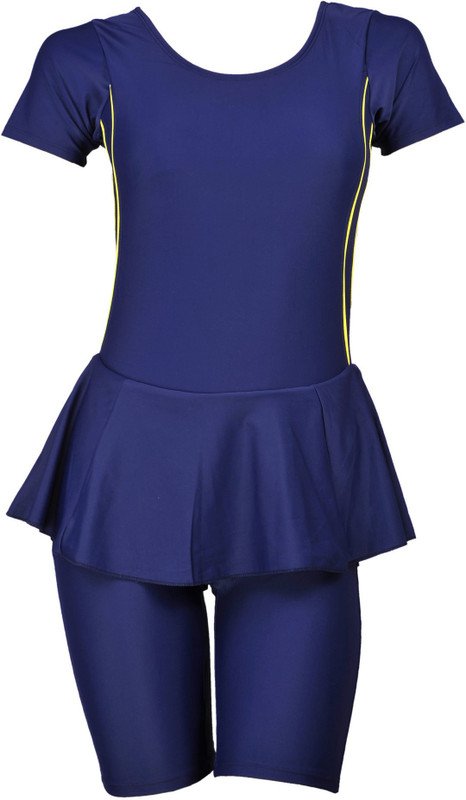 Champ Blue Padded Swimwear With Knee Length Shorts Solid Women Swimsuit
