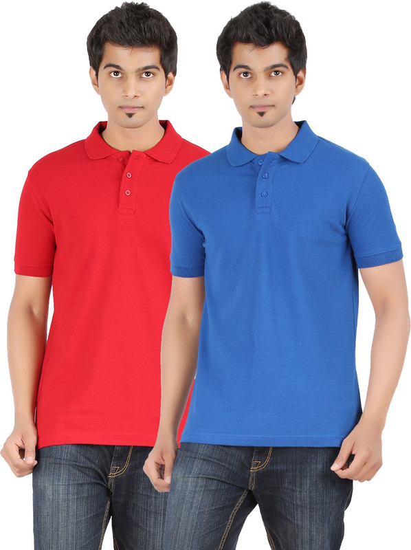 Ap'pulse Solid Men Polo Neck Red, Blue T-Shirt(Pack of 2)