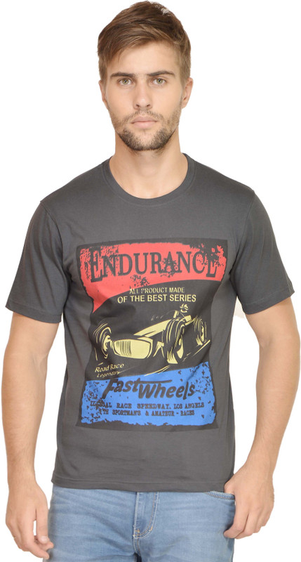 URBAN COLORS YUVA Printed Men Round Neck Grey T-Shirt