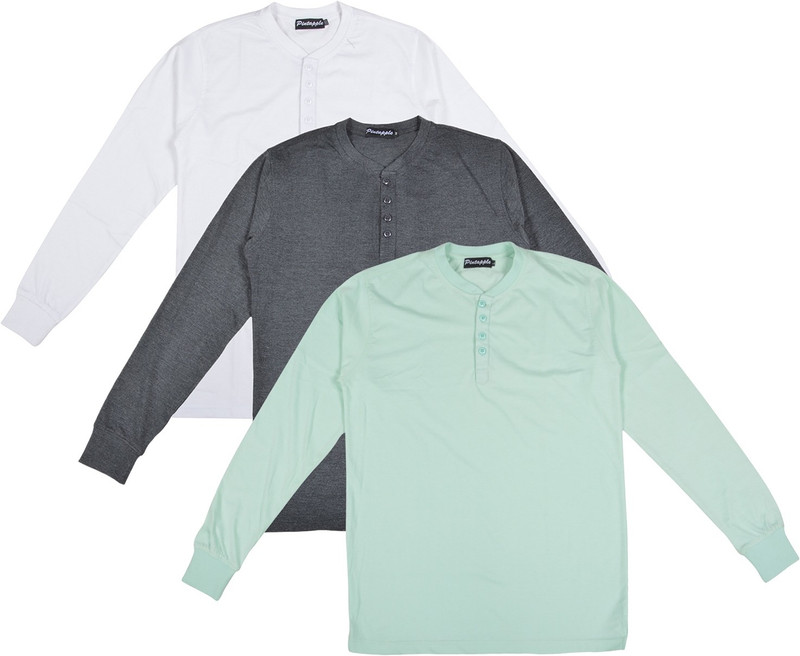 Pintapple Solid Men Henley Light Green, Grey, White T-Shirt(Pack of 3)