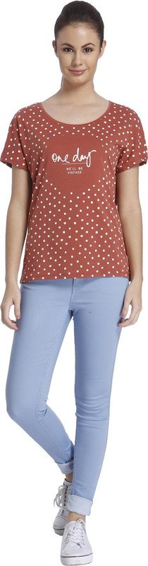 Only Graphic Print Women Round Neck Maroon T-Shirt