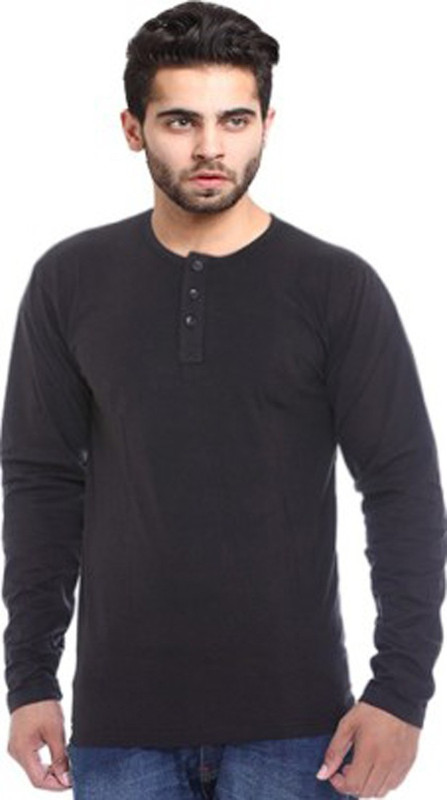 Sampoorna Collection Solid Men Henley Black T-Shirt