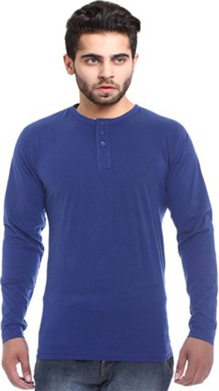 Sampoorna Collection Solid Men Henley Blue T-Shirt