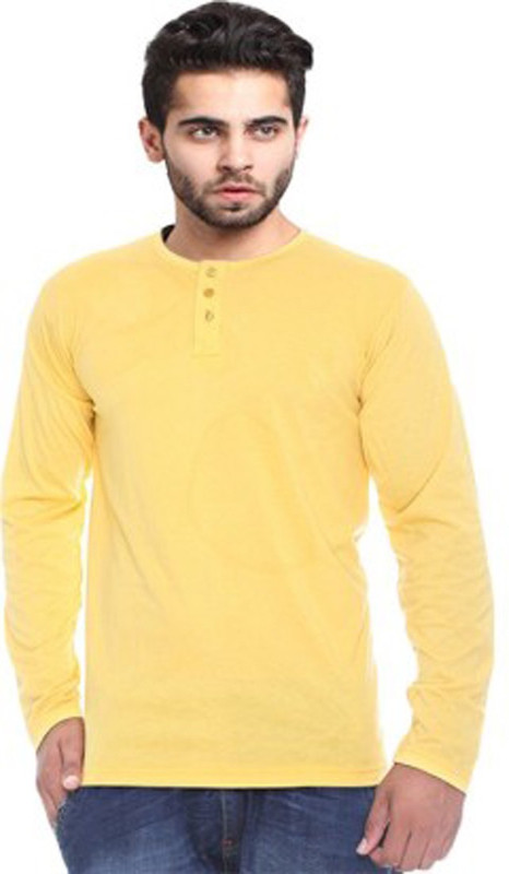 Sampoorna Collection Solid Men Henley Yellow T-Shirt