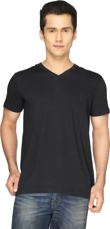 Joke Tees Solid Men V-neck Black T-Shirt