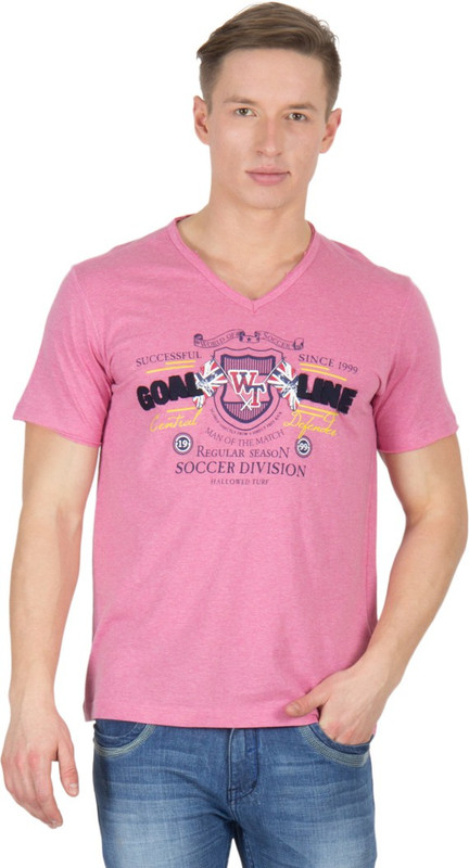 Wilkins & Tuscany Solid Men V-neck Pink T-Shirt