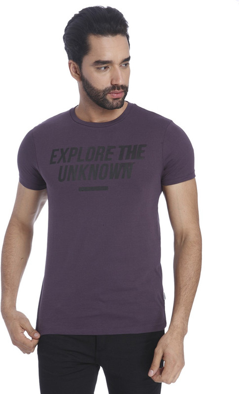 Jack & Jones Printed Men Round Neck Purple T-Shirt