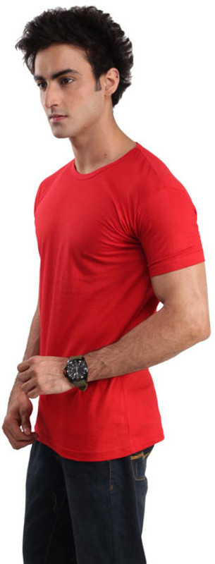 Inkovy Solid Men Round Neck Red T-Shirt