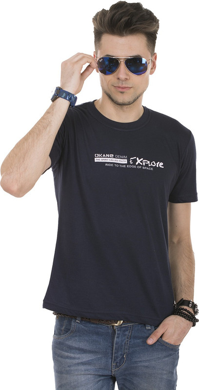 Okane Printed Men Round Neck Dark Blue T-Shirt