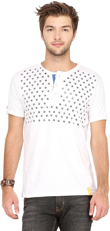 Campus Sutra Printed Men Henley White T-Shirt