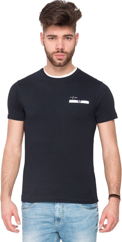 Mufti Solid Men Round Neck Dark Blue T-Shirt