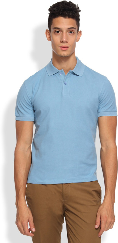 Arise Solid Men Polo Neck Light Blue T-Shirt