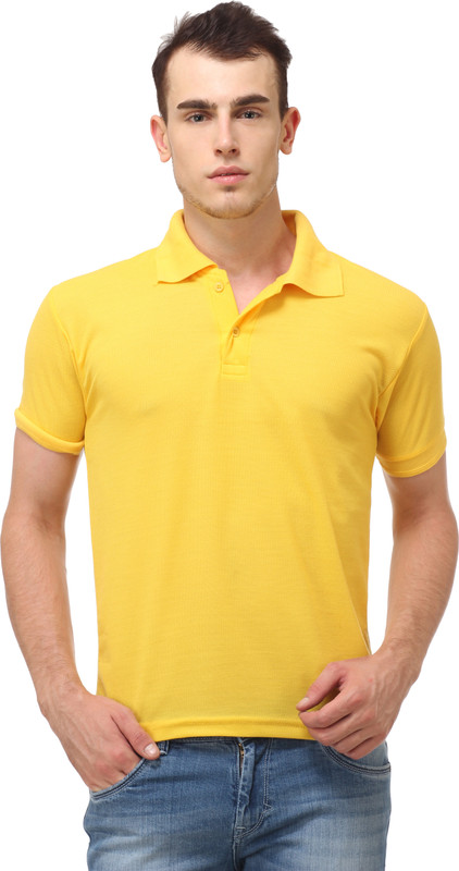 Lime Fashion Solid Men Polo Neck Yellow T-Shirt