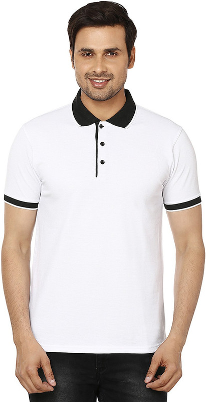 EPG Solid Men Polo Neck White, Black T-Shirt