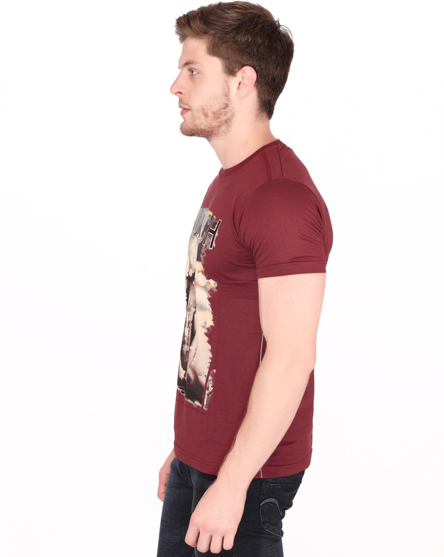 Fritzberg Printed Men Round Neck Maroon T-Shirt