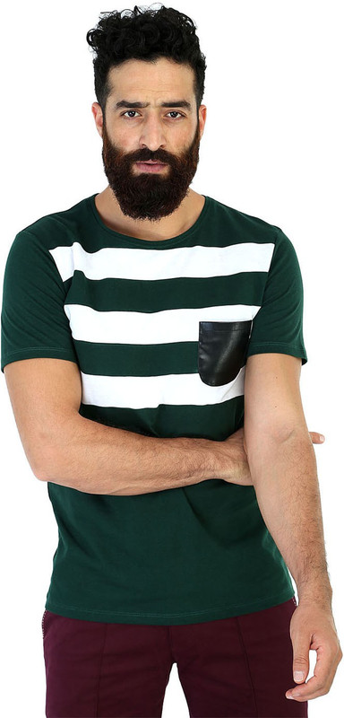 Mr Button Solid Men Round Neck Dark Green T-Shirt