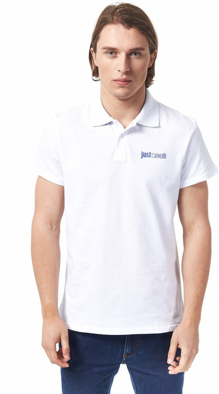 Just Cavalli Solid Men Polo Neck White T-Shirt