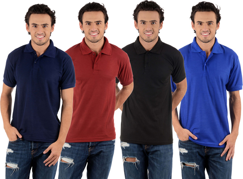Blaze Solid Men Polo Neck Multicolor T-Shirt(Pack of 4)
