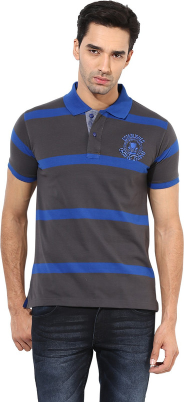 Okane Striped Men Polo Neck Grey T-Shirt