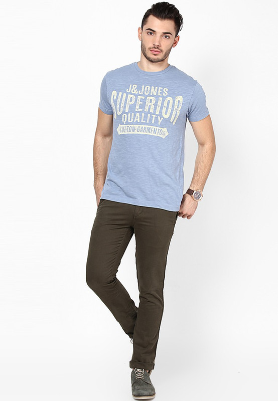 Jack & Jones Printed Men Round Neck Light Blue T-Shirt