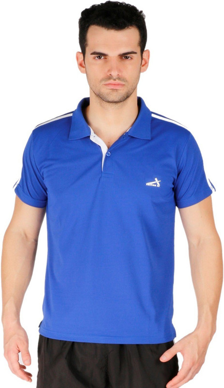 Vector X Solid Men Polo Neck Blue T-Shirt